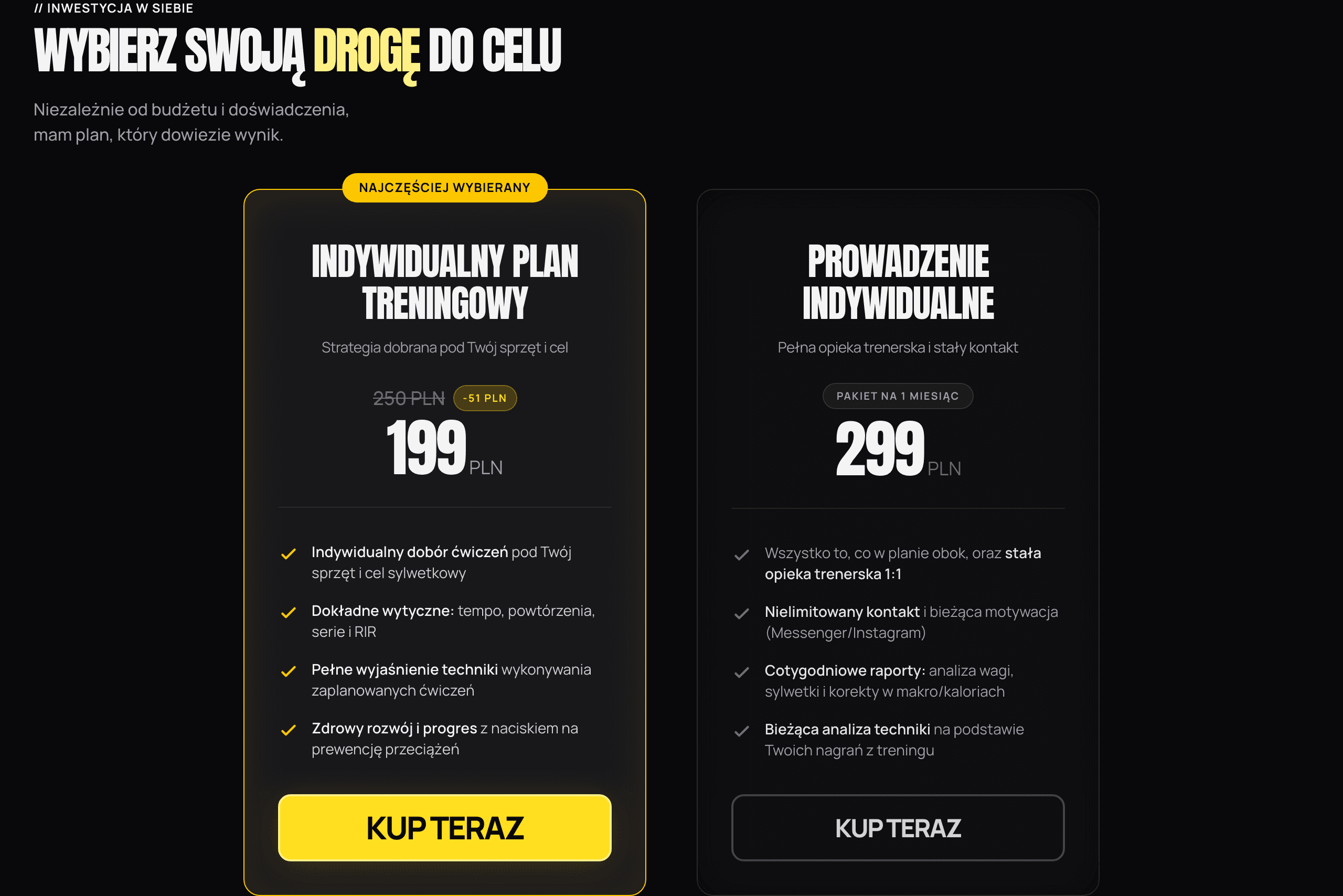 Cennik planów treningowych